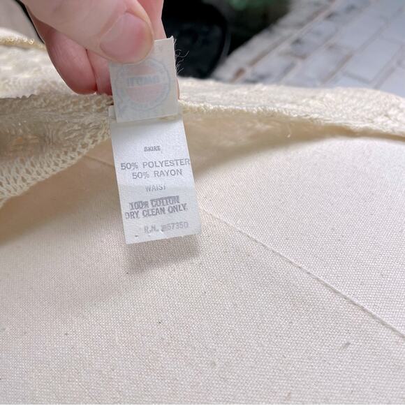 Vintage 70s Crochet Top Cream & Tan Metallic Rope Belt Pull On Midi Dress 6 - Picture 8 of 12